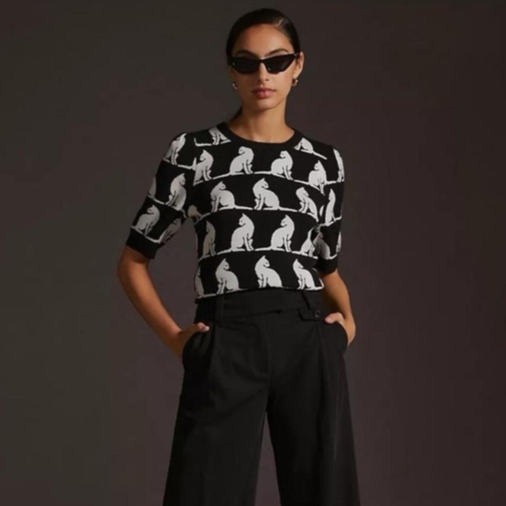 Anthropologie Harmon Jacquard Cat Sweater
